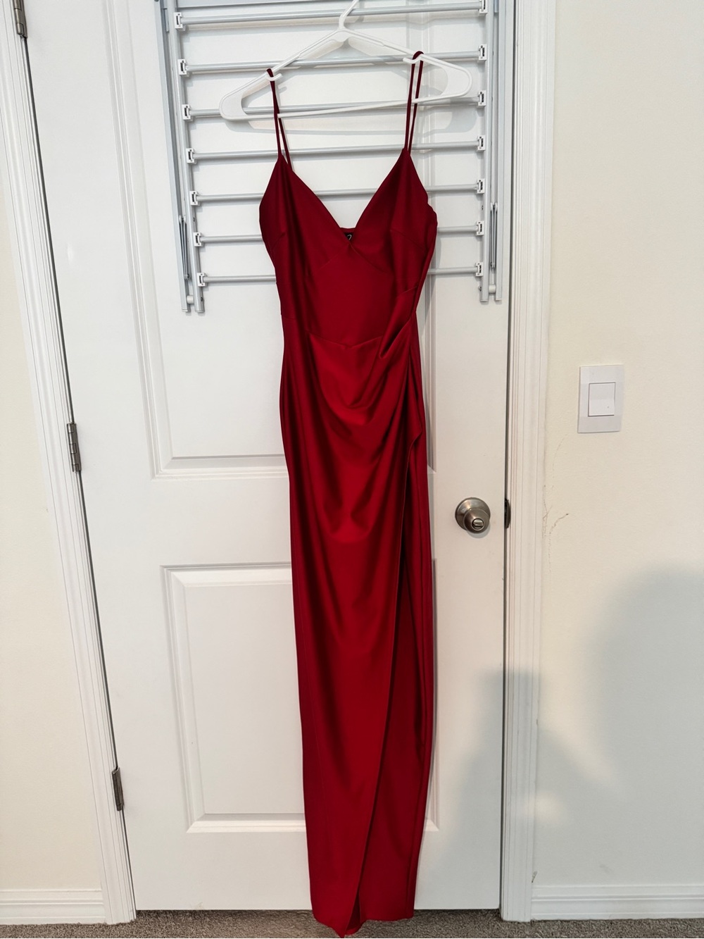 Windsor Elegant Red Satin Slip Dress with Cowl Detail